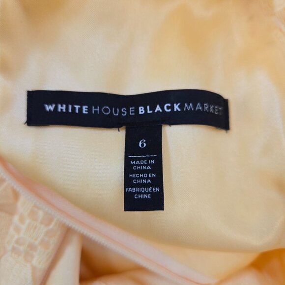 White House Black Market Yellow Geometric Lace Overlay Fit & Flare Dress Size 6 - Picture 3 of 7